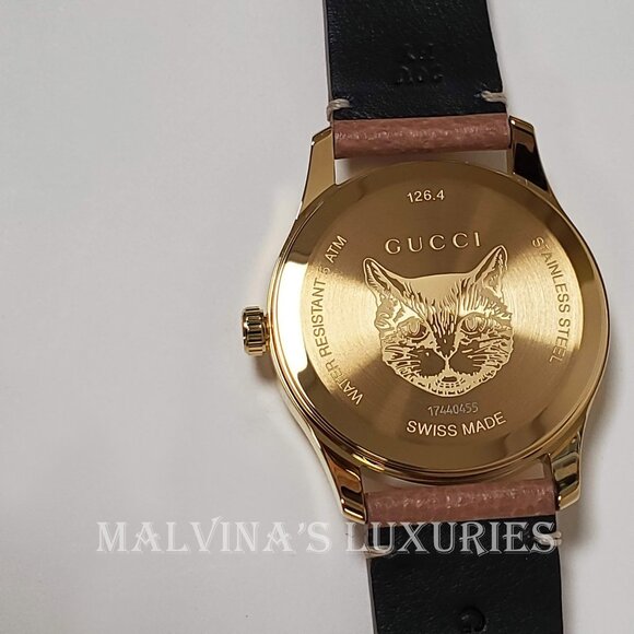 GUCCI WATCH YA1264063 G-TIMELESS MOTH GOLD PVD & BROWN LEATHER 38mm main image 13